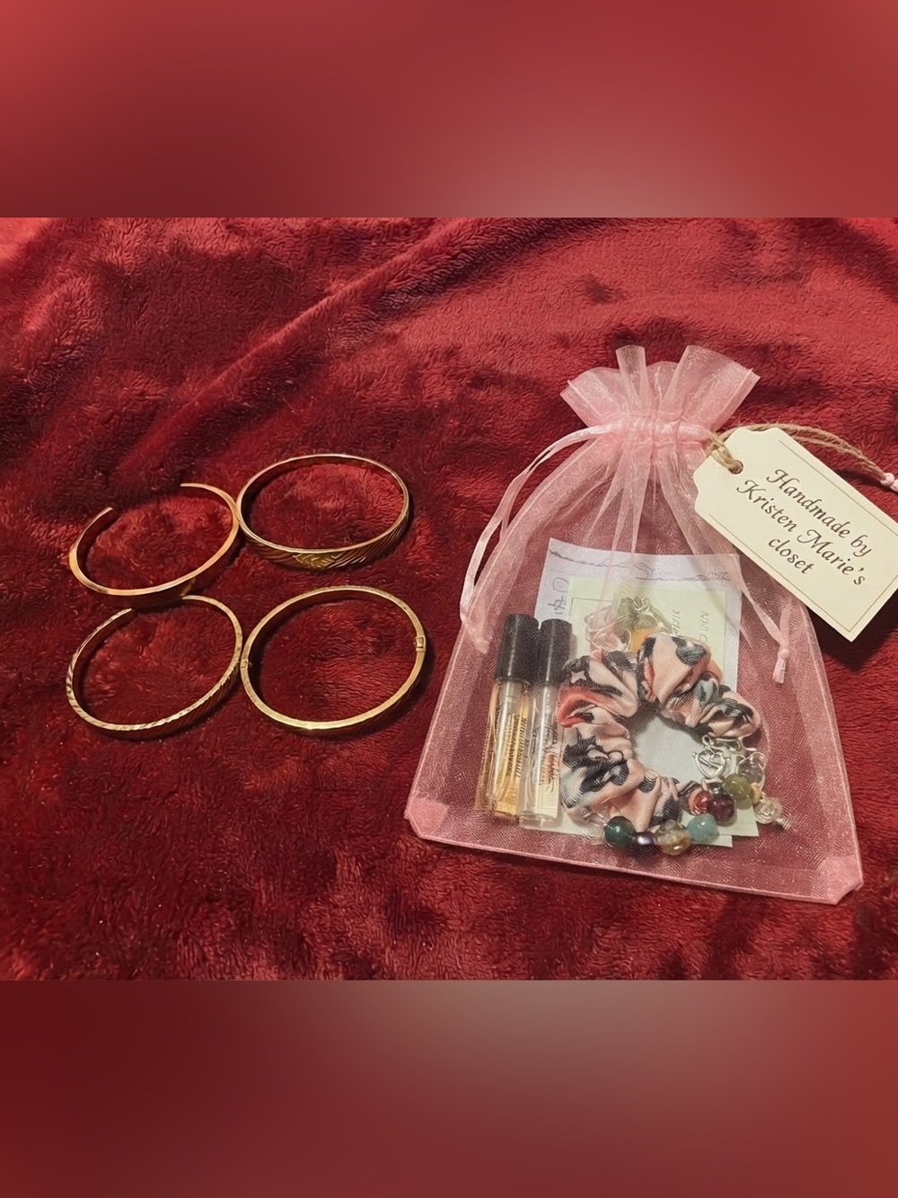 Gold Tone Bangle Set & Handmade Beauty Gift Bag